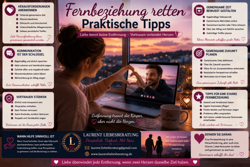 Fernbeziehung retten – Praktische Tipps für mehr Vertrauen, bessere Kommunikation und eine starke Partnerschaft trotz räumlicher Distanz.