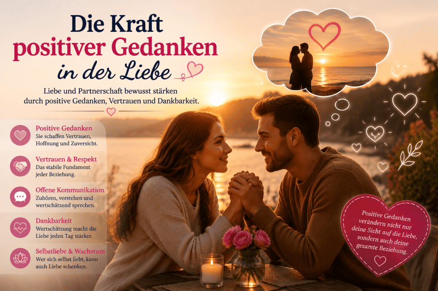 Liebe und Partnerschaft stärken durch positive Gedanken, Vertrauen, Dankbarkeit und eine offene Kommunikation in einer harmonischen Beziehung.