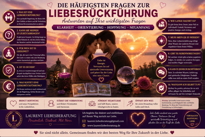 Liebesrückführung Fragen – Antworten auf häufige Fragen zu spiritueller Beratung, Liebe, Trennung und einem möglichen Neuanfang.