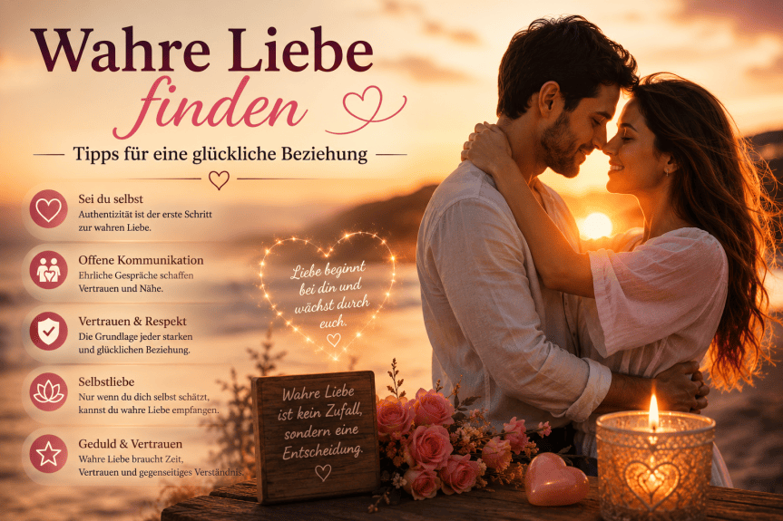 Wahre Liebe finden – Glückliches Paar in einer romantischen Atmosphäre als Symbol für Vertrauen, Respekt und eine erfüllte Partnerschaft.